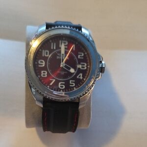 Invicta Silver Case Watch with Black and Red Accents